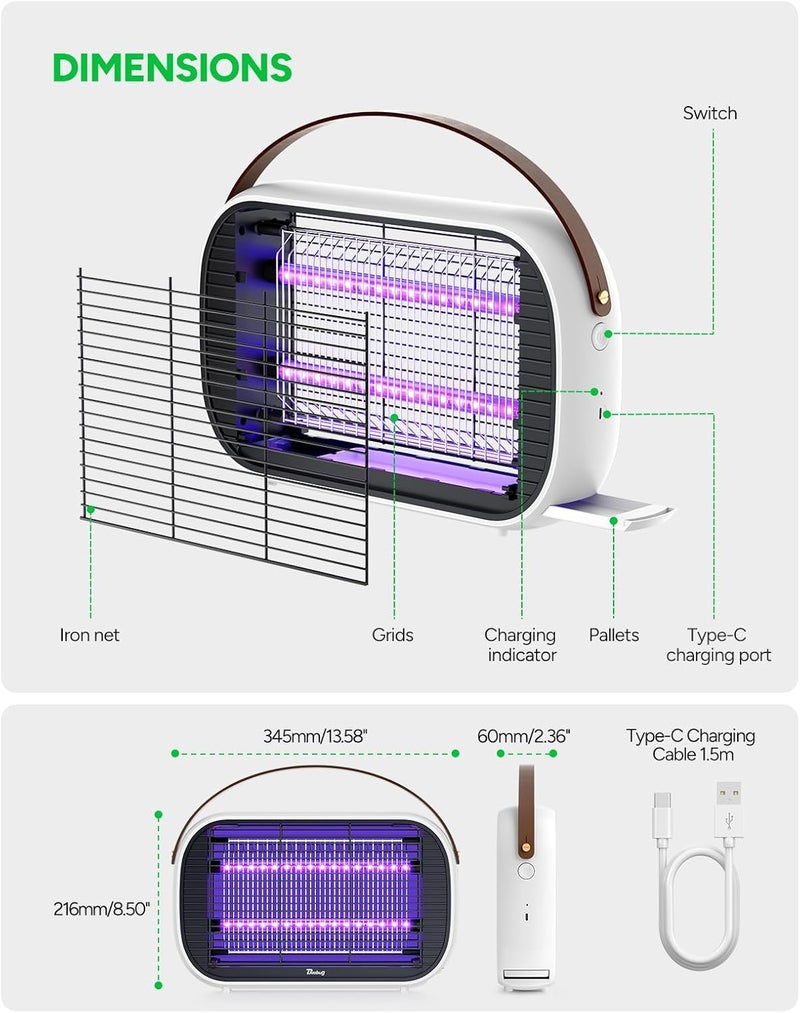 Buzbug LED Bug Zapper Outdoor Indoor, LED Bulbs Up to 50,000 Hours, Rechargeable 5200mAh Battery, Portable Camping Fruit Fly Mosquito Moth Gnat Wasp Trap, Killer, Zapper -MA015C (White) - Image 4